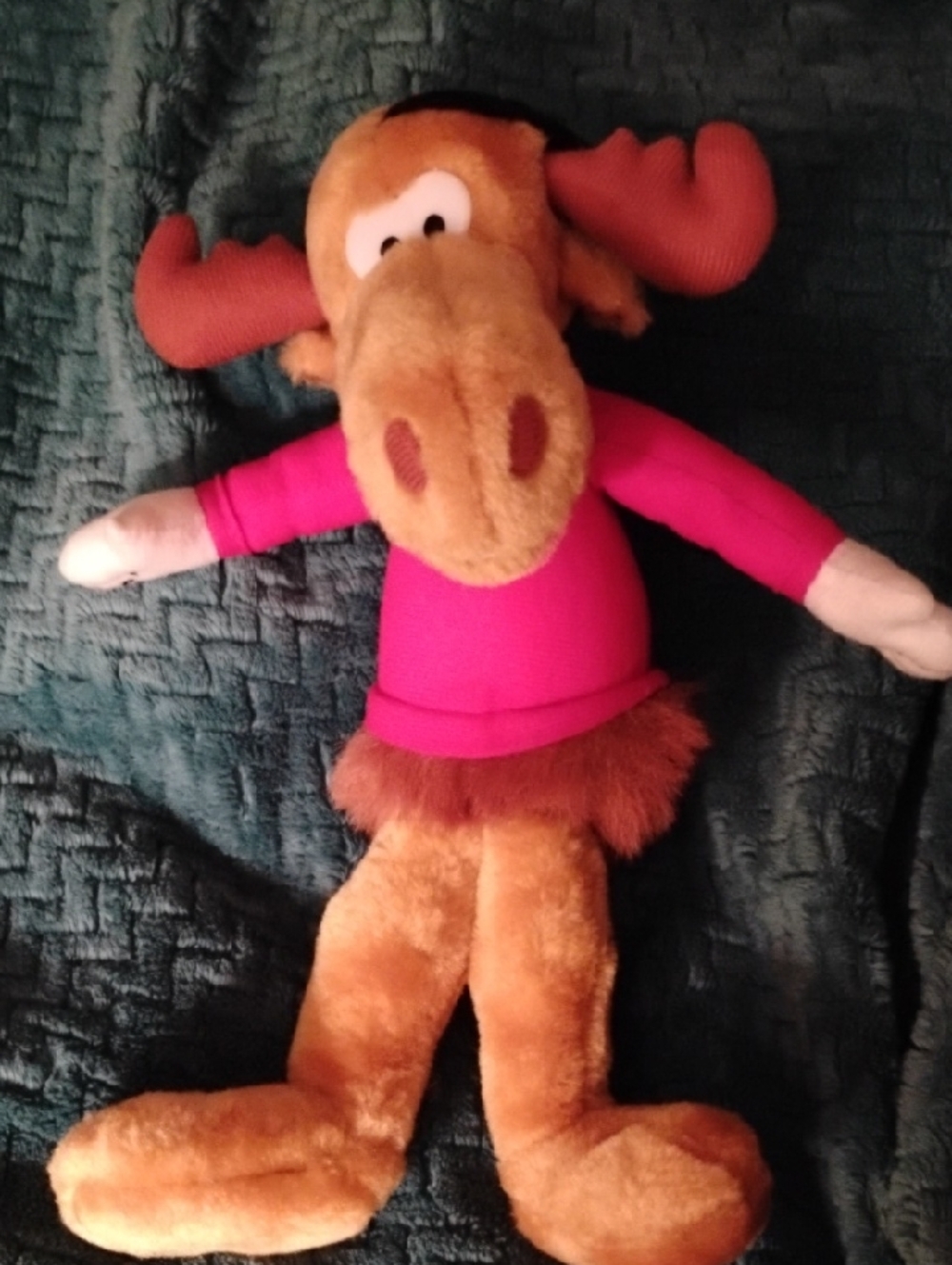 Vintage Bullwinkle Plush Moose Toy in Red Sweater - Kids Plush Animal